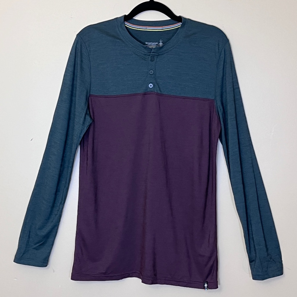 Smartwool Wool Blend Colorblock Long Sleeve Henley Shirt - Men's Size S - Green
